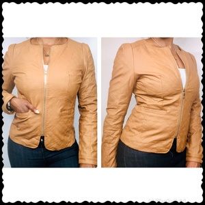 Peplum Tan Faux Leather Jacket.